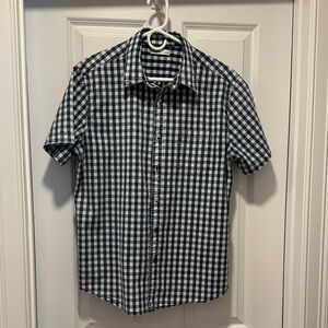 Sonoma “Good for Life”  Navy and White Check Short-Sleeve Button-Up Shirt
